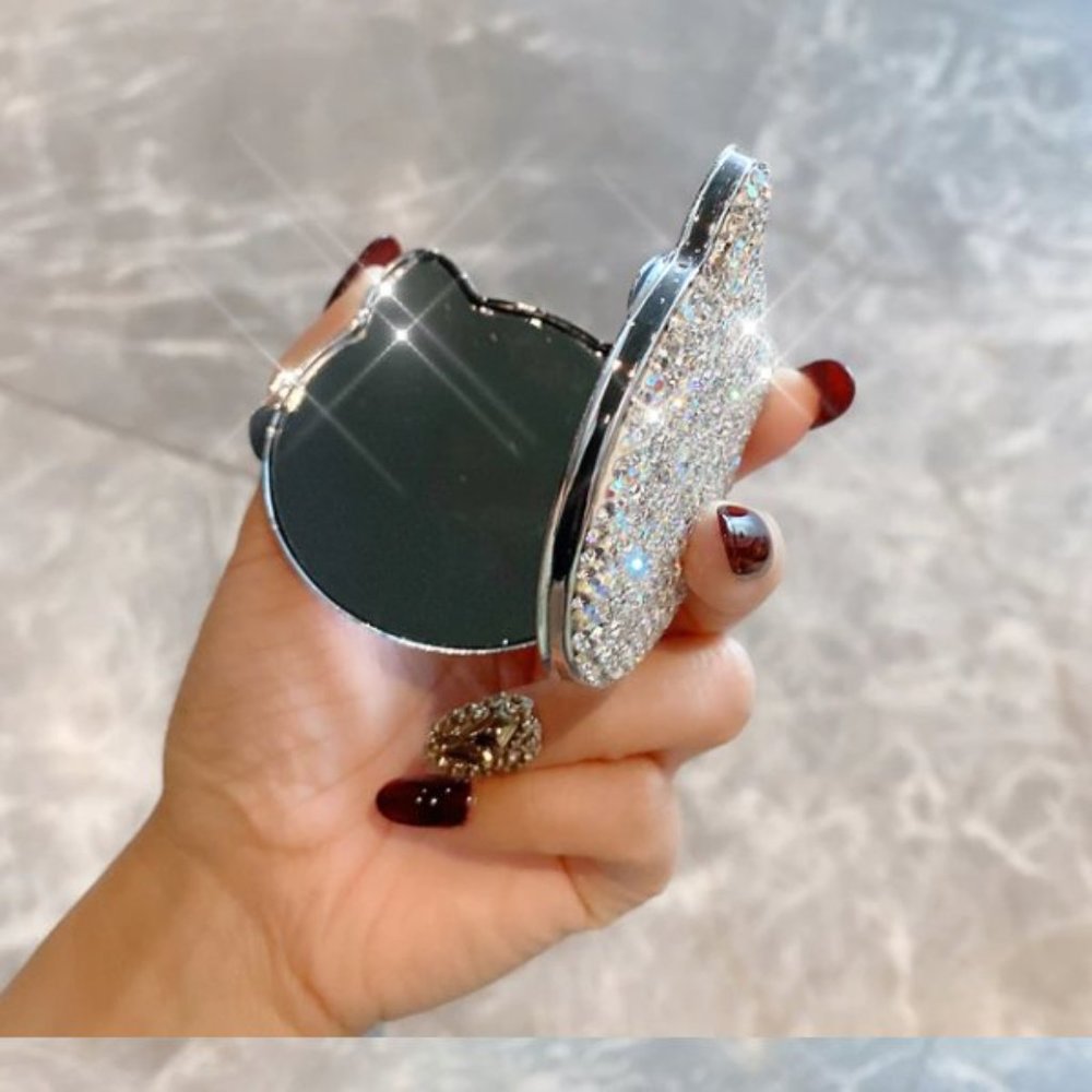NWT Sparkling Bling Swarovski Crystal Rhinestone Cat Shape Compact Mirro… - Picture 4 of 5